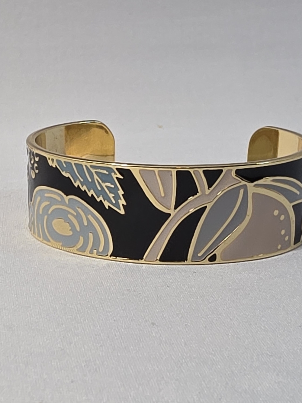 Rifle Paper Company Gold-Tone Black Floral Enamel Cuff Bracelet